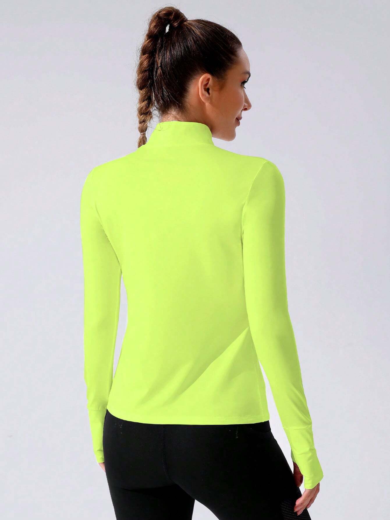 Stand Collar Half Zipper Sports Long Sleeve Running Jacket with Thumbholes