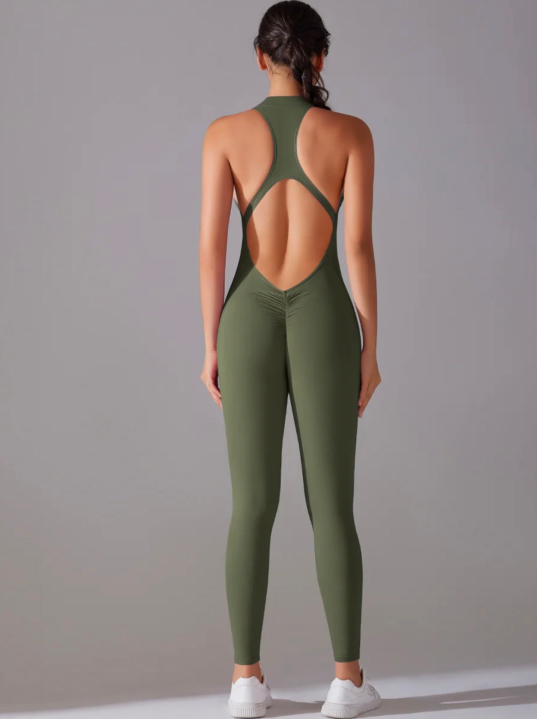 Dark Grey Tummy Control Butt Lifting Ruched Back Detail Shapewear Jumpsuit