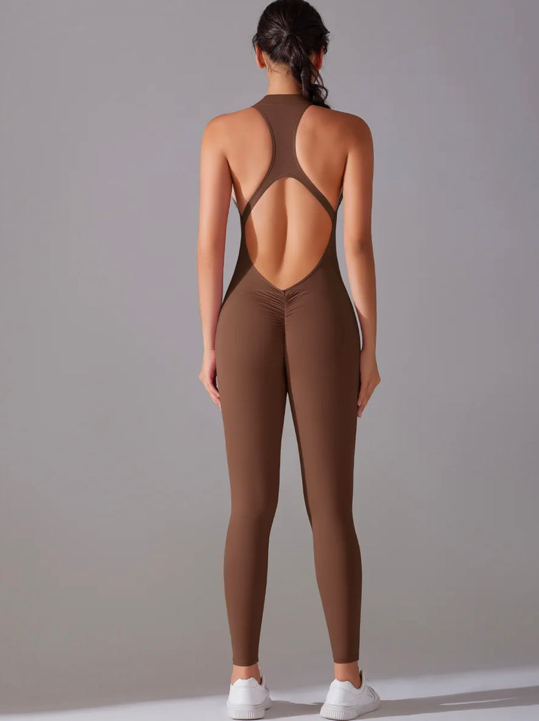 Dark Grey Tummy Control Butt Lifting Ruched Back Detail Shapewear Jumpsuit