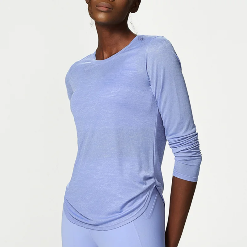 Long Sleeve Side Pleated Loose Workout Top