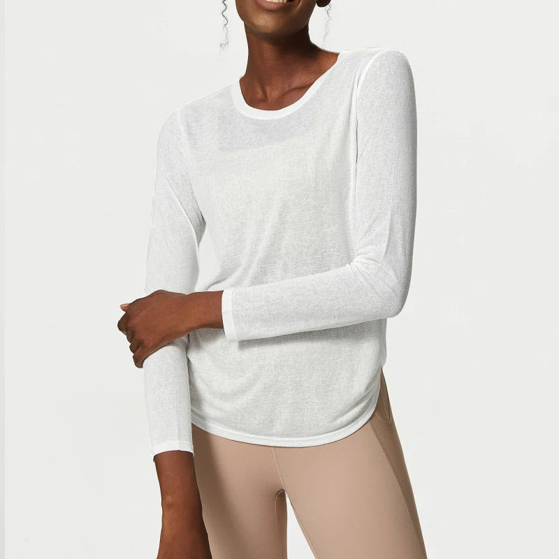 Long Sleeve Side Pleated Loose Workout Top