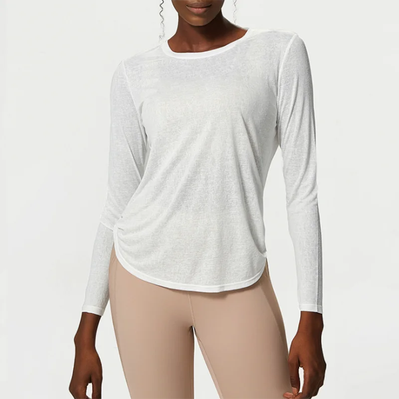 Long Sleeve Side Pleated Loose Workout Top