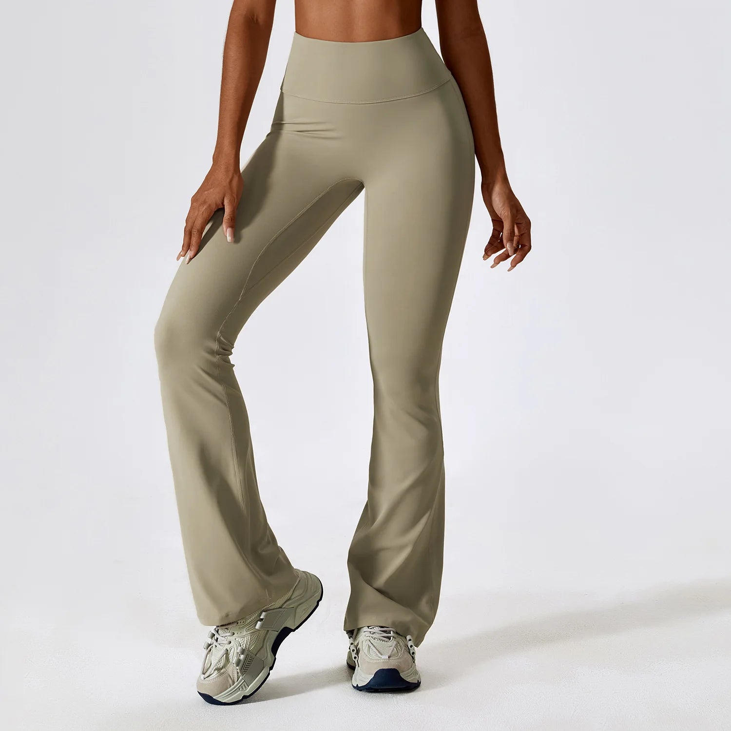 High Waisted Long Length Ruched Back Detail Flared Leggings