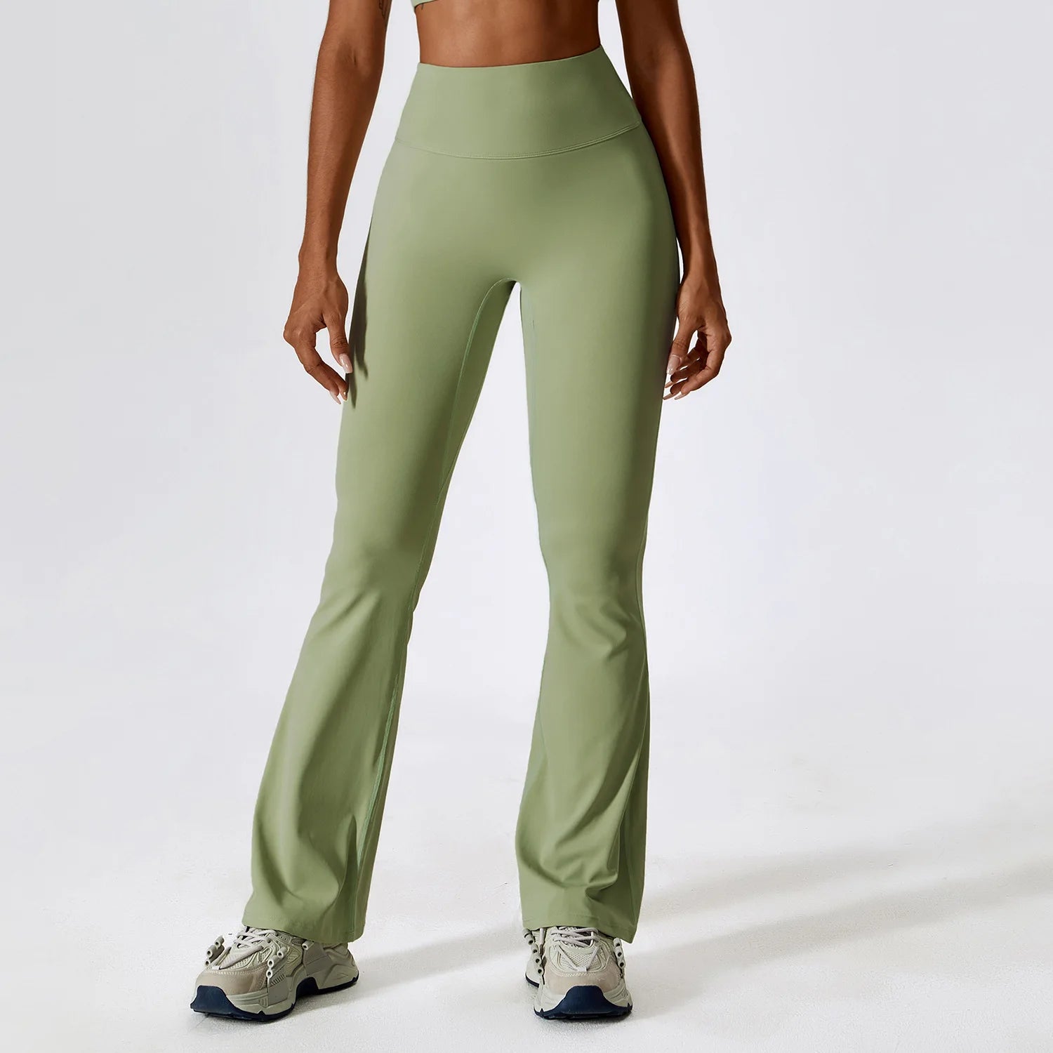 High Waisted Long Length Ruched Back Detail Flared Leggings