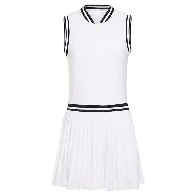 Sport Dress with Shorts - Women’s Tennis & Golf Outfit, Sleeveless with Zipper