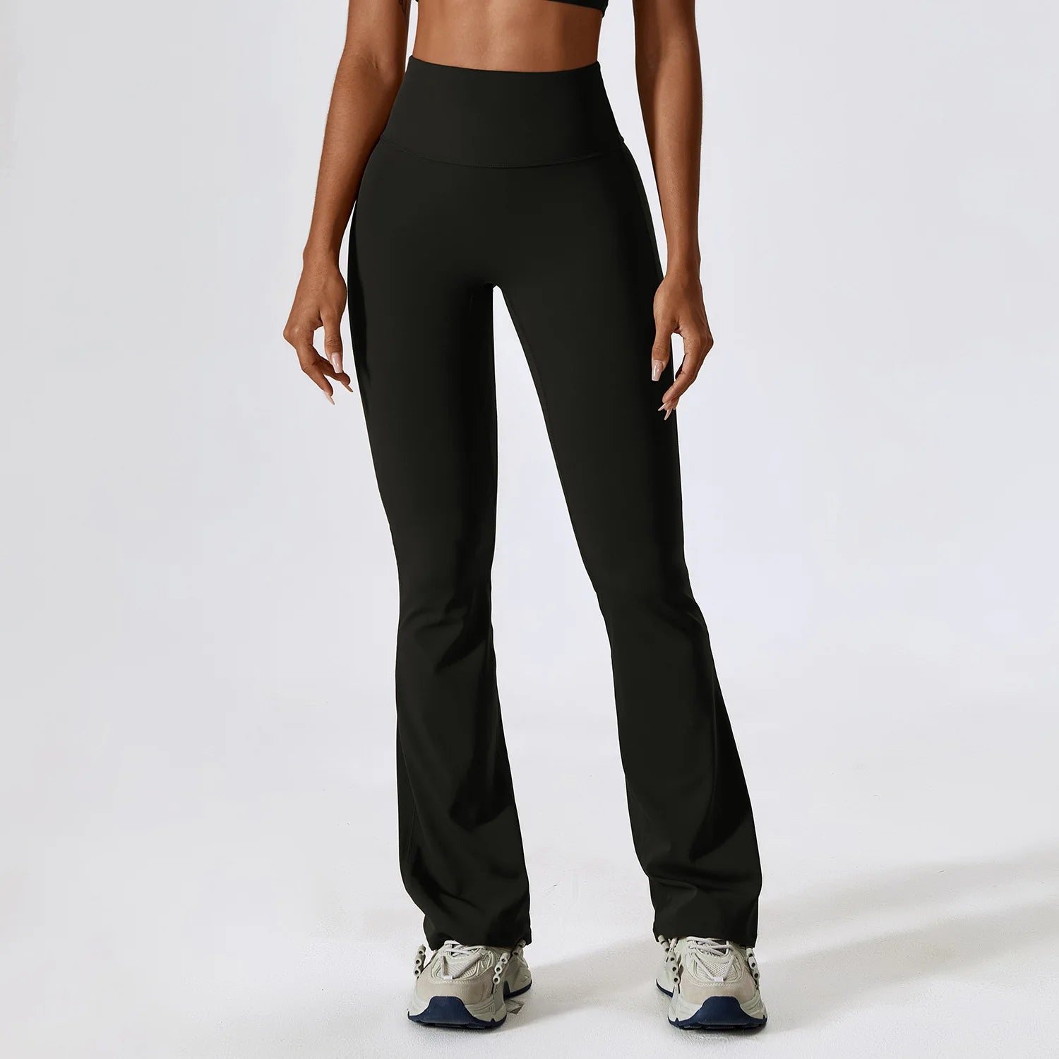 High Waisted Long Length Ruched Back Detail Flared Leggings