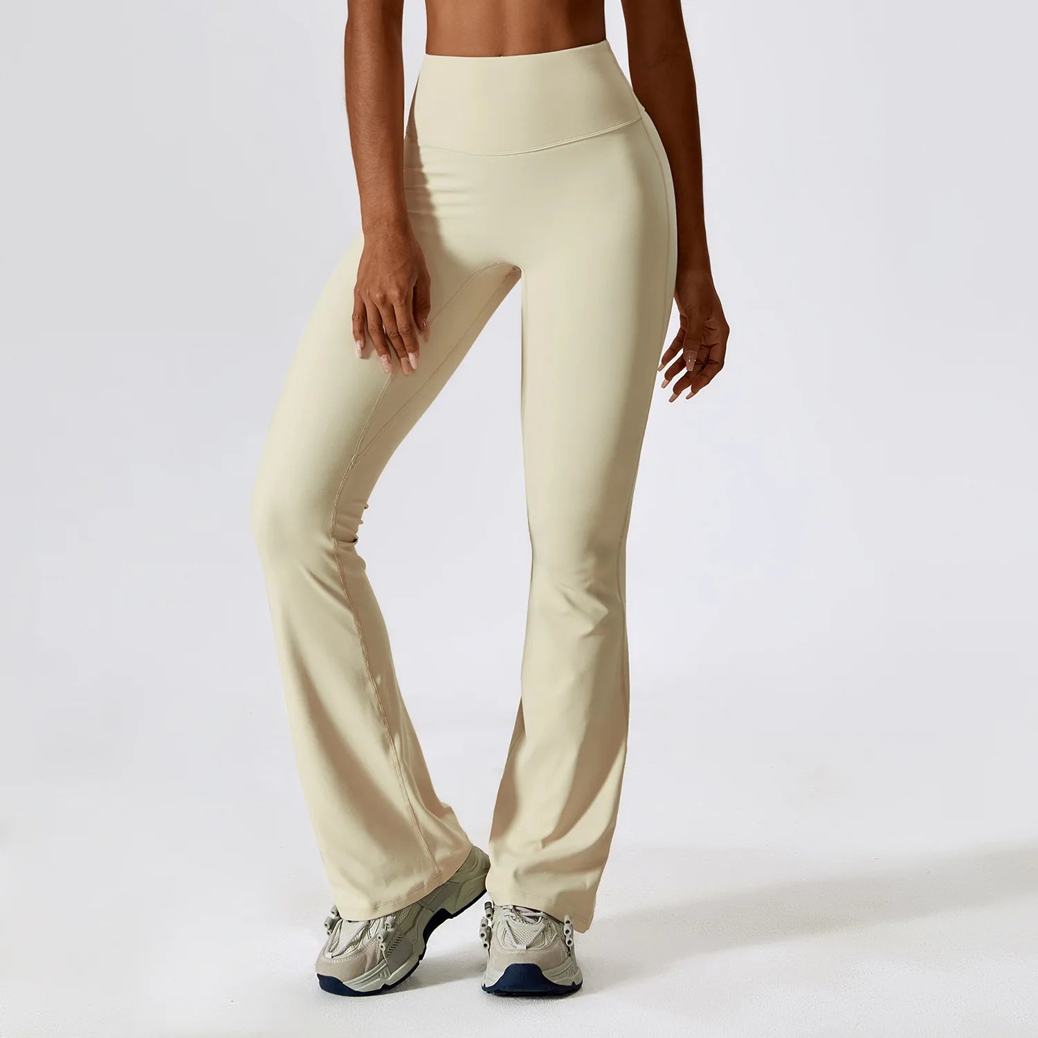 High Waisted Long Length Ruched Back Detail Flared Leggings