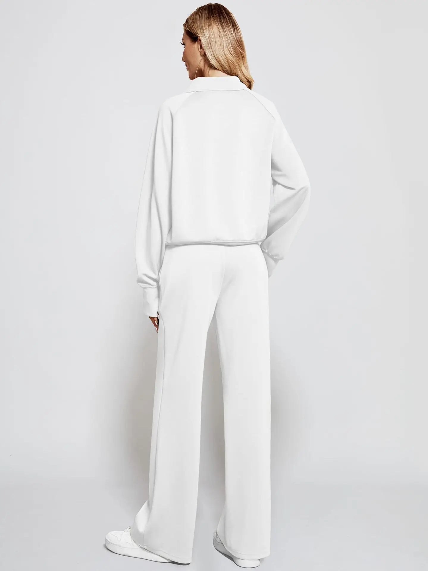 2 Pcs Zip Front High Neck Hoodie & Wide Leg Joggers Set