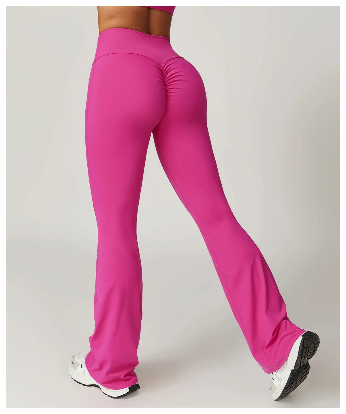 High Waisted Long Length Ruched Back Detail Flared Leggings