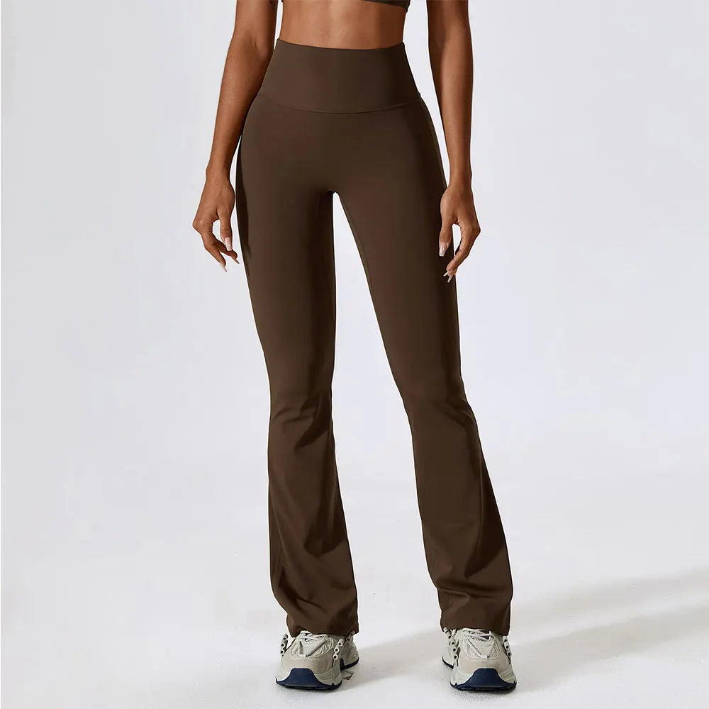 High Waisted Long Length Ruched Back Detail Flared Leggings