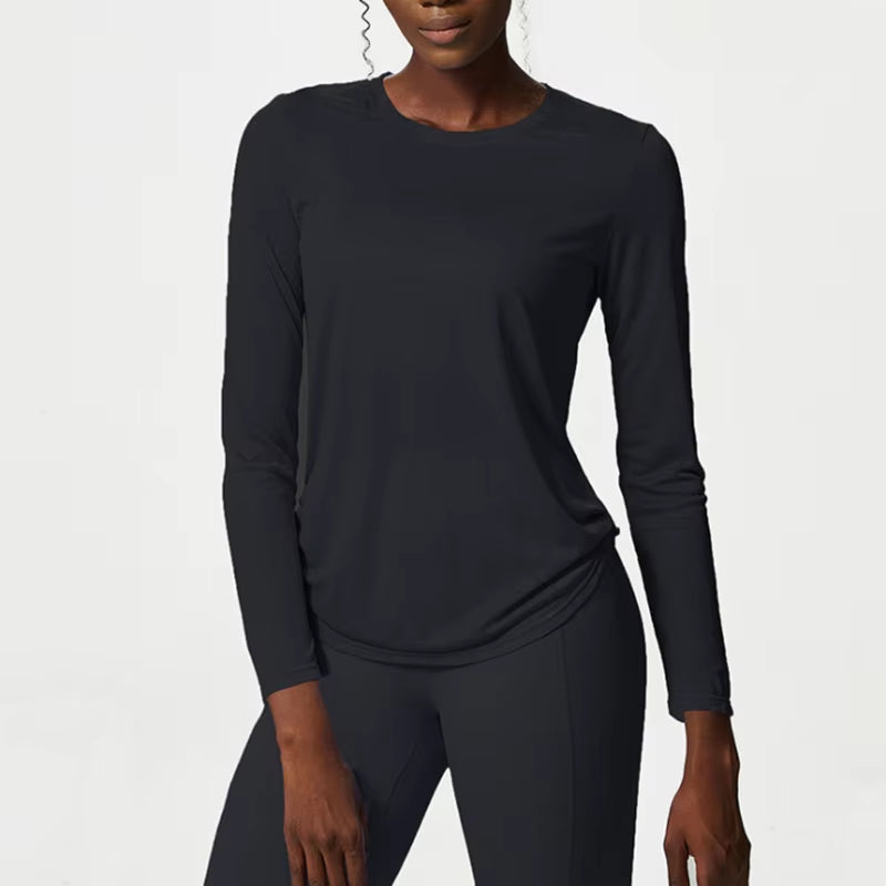 Long Sleeve Side Pleated Loose Workout Top