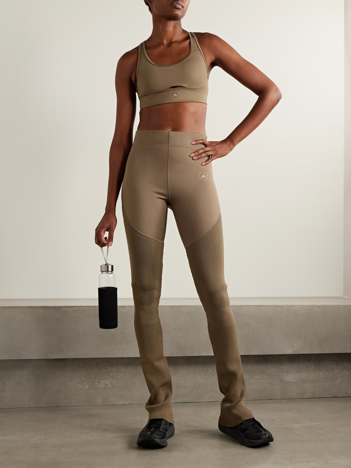 adidas by Stella McCartney - Paneled Stretch Recycled And Ribbed-knit Leggings - Brown