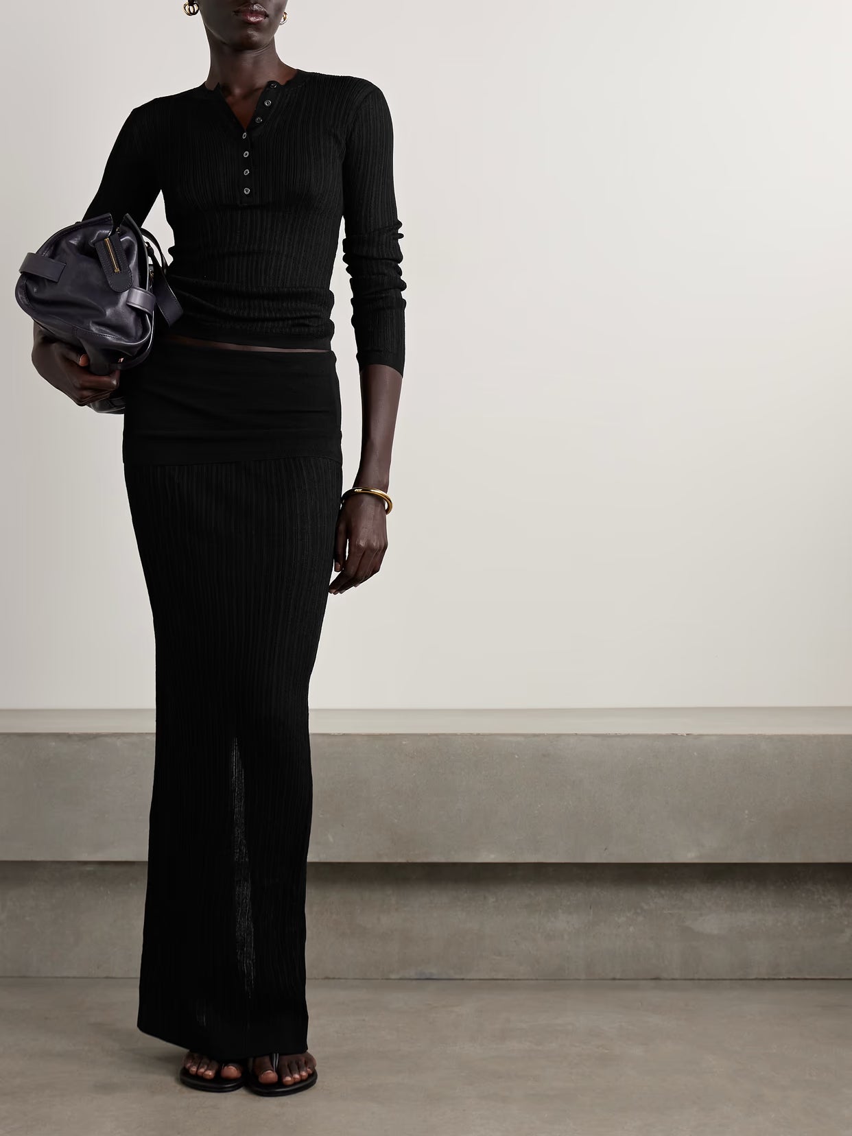 SKIMS - Sheer Knit Foldover Long Skirt - Onyx