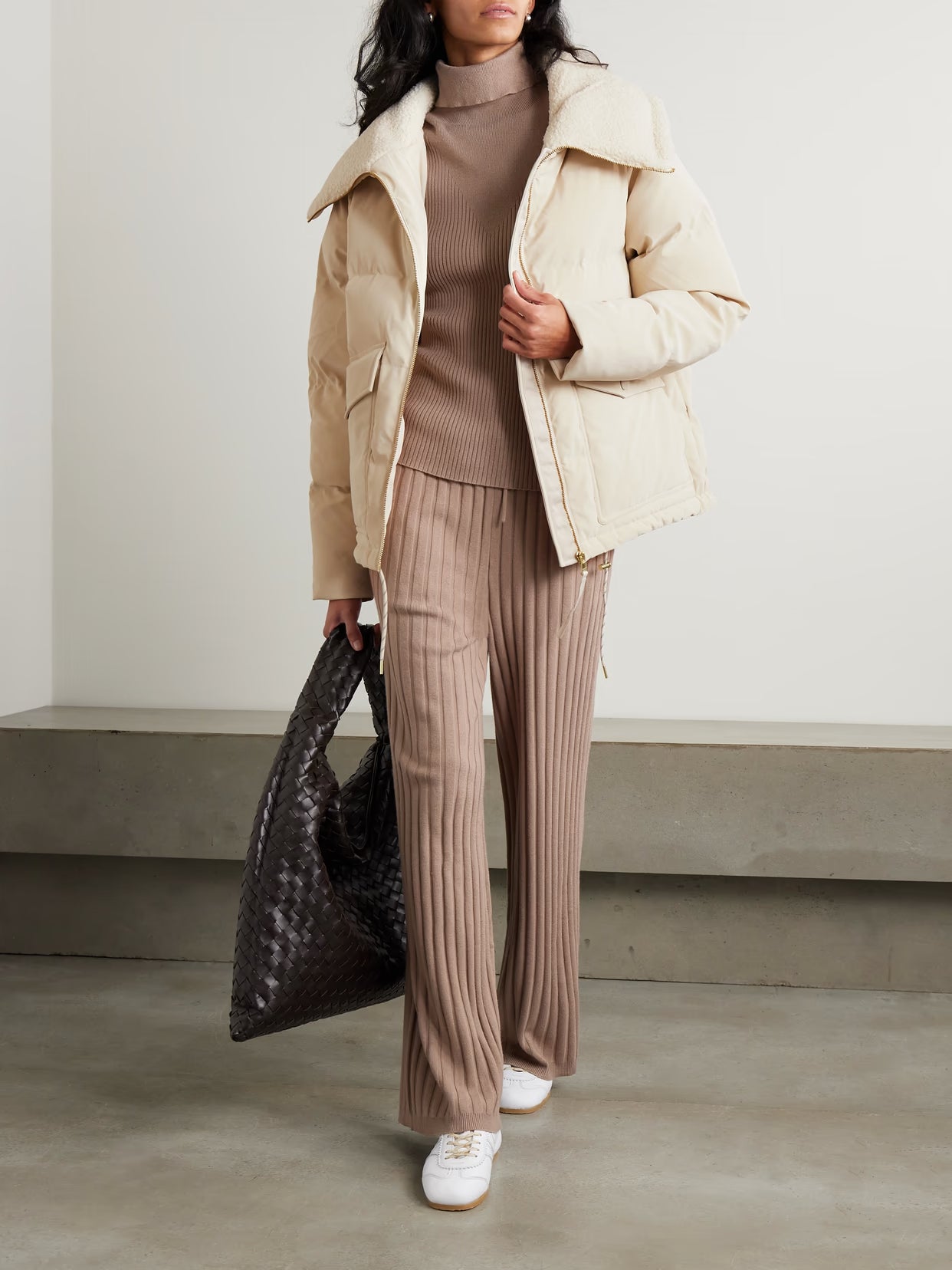 Varley - Roseville Faux Shearling-trimmed Faux Nubuck Down Jacket - Cream