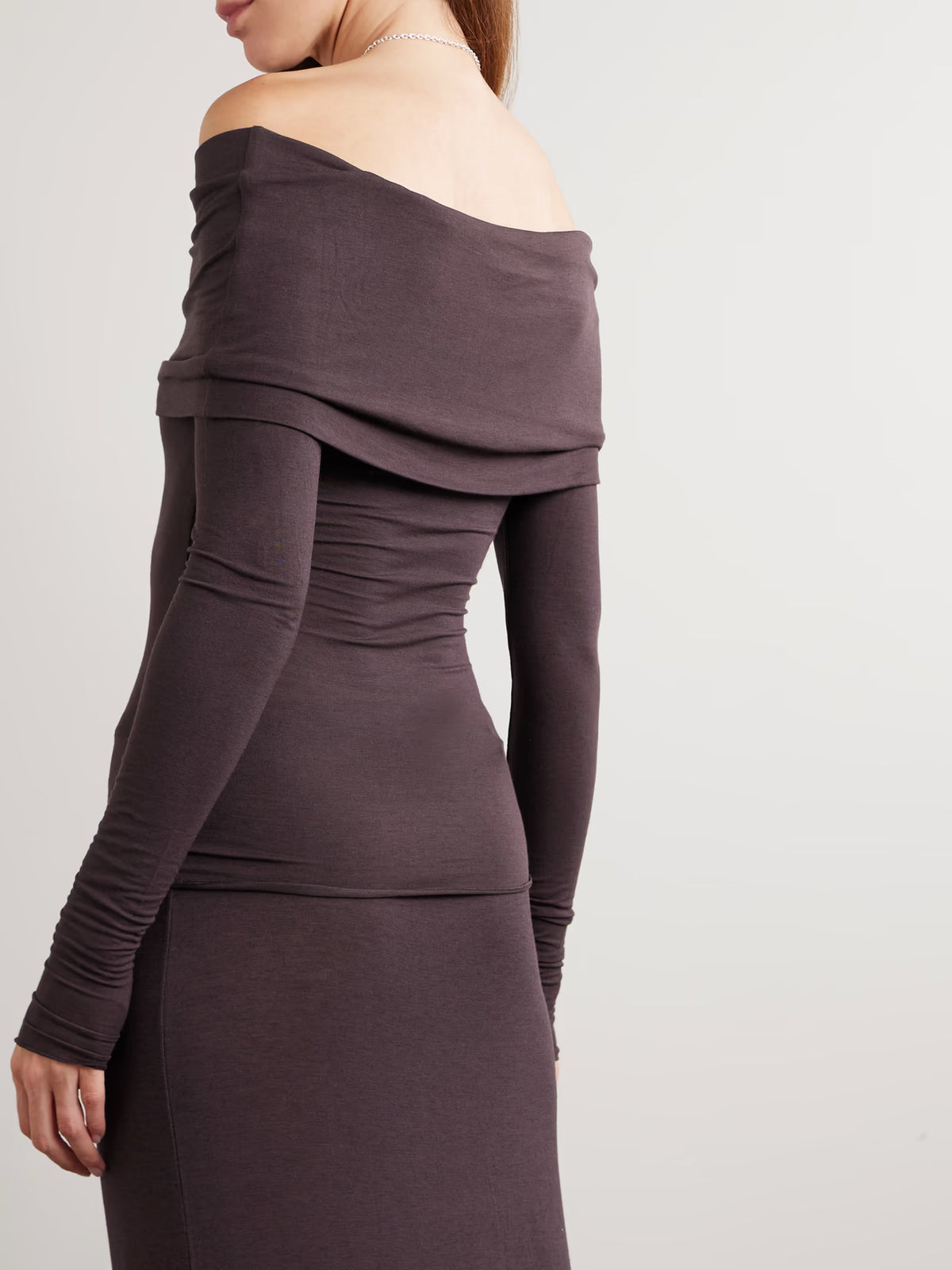 SKIMS - Sheer Modal-blend Off-shoulder Long-sleeve Top - Phoenix