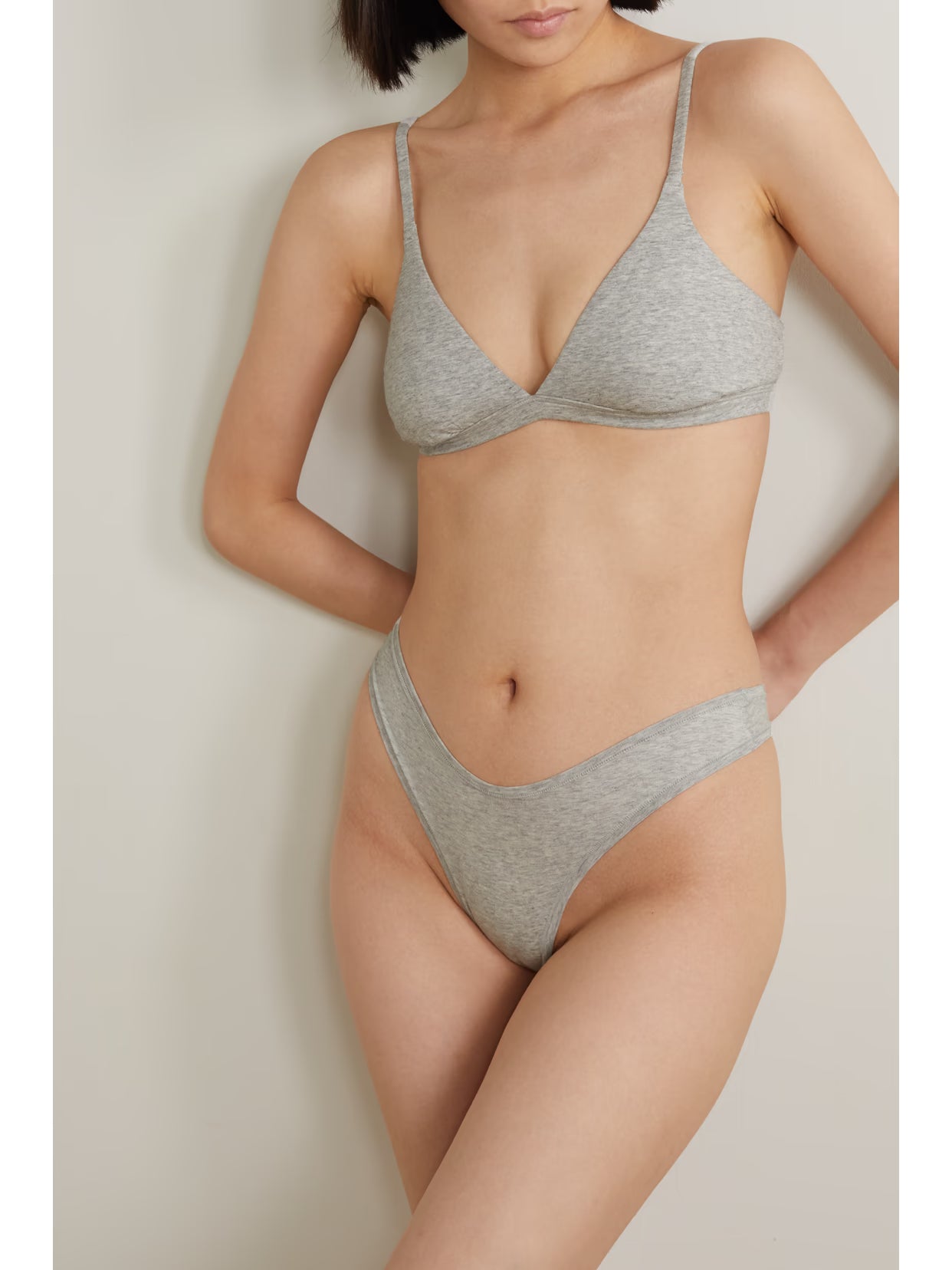 SKIMS - Cotton-blend Jersey Dipped Thong - Light Heather Grey