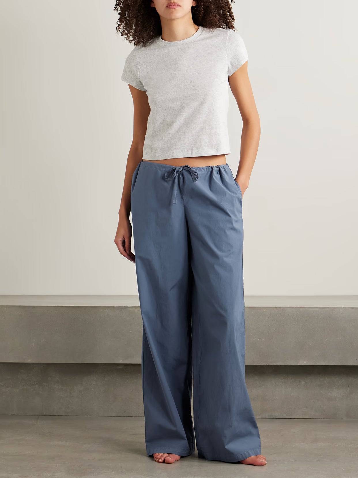 SKIMS - Cotton-blend Poplin Wide-leg Pants - Harbor