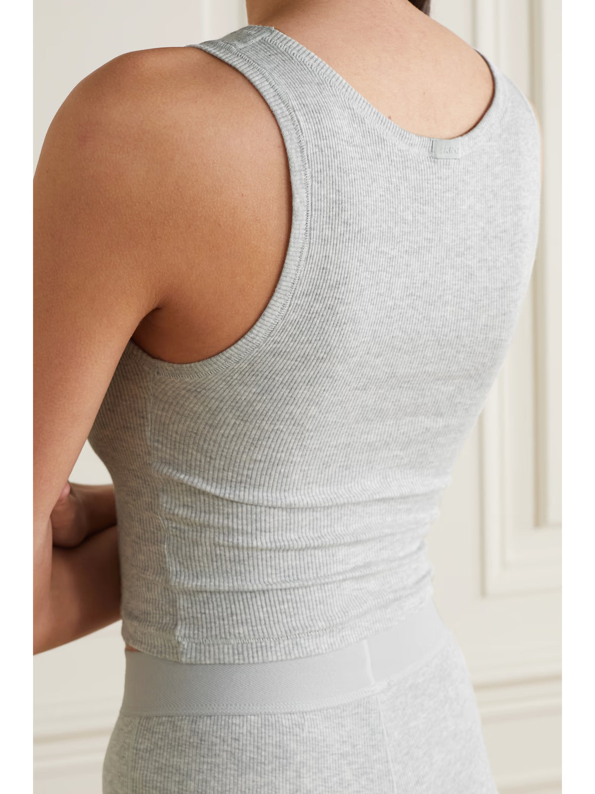 SKIMS - Cotton Collection Cropped Ribbed Cotton-blend Jersey Tank - Light Heather Grey