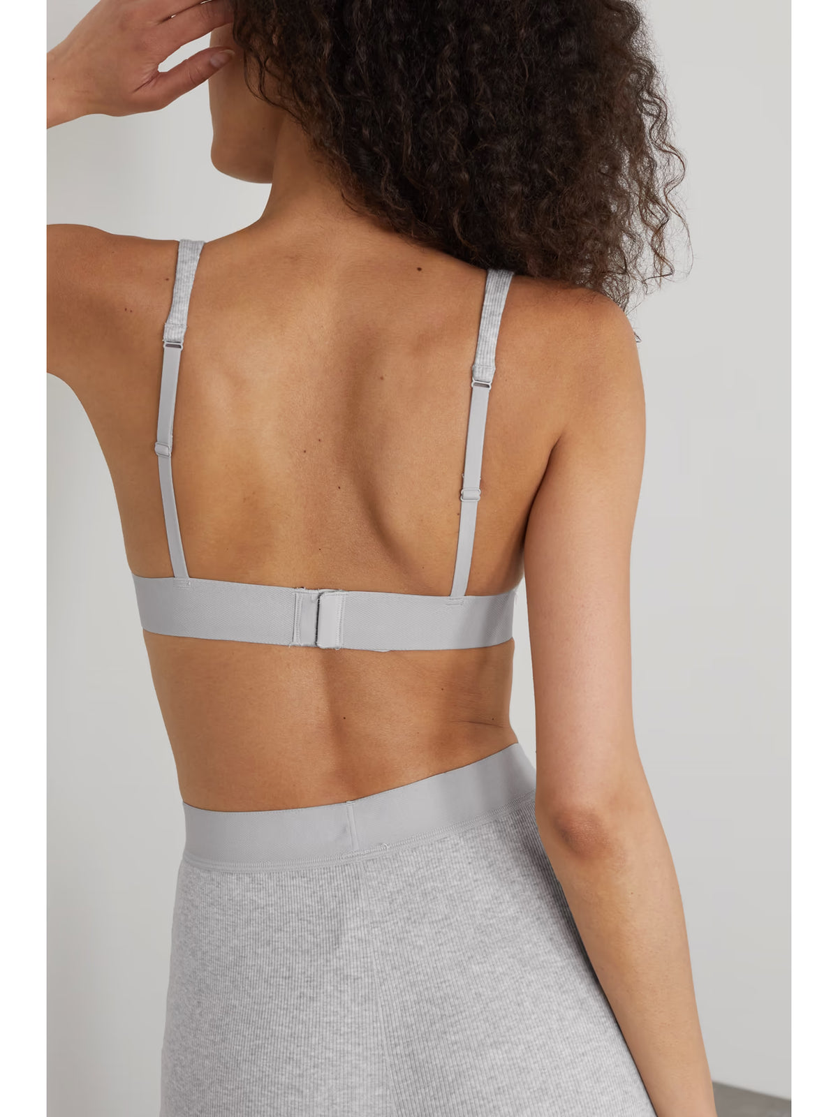 SKIMS - Plunge Ribbed Cotton-blend Jersey Bralette - Light Heather Grey