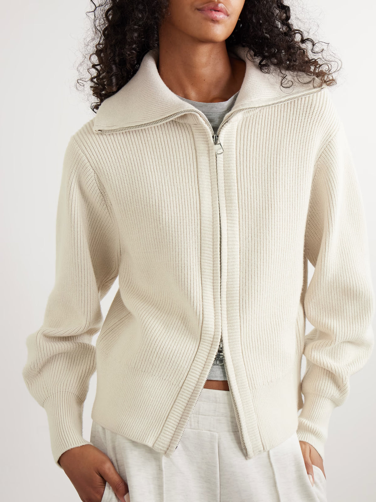 Varley - Enrico Ribbed-knit Turtleneck Cardigan - Cream