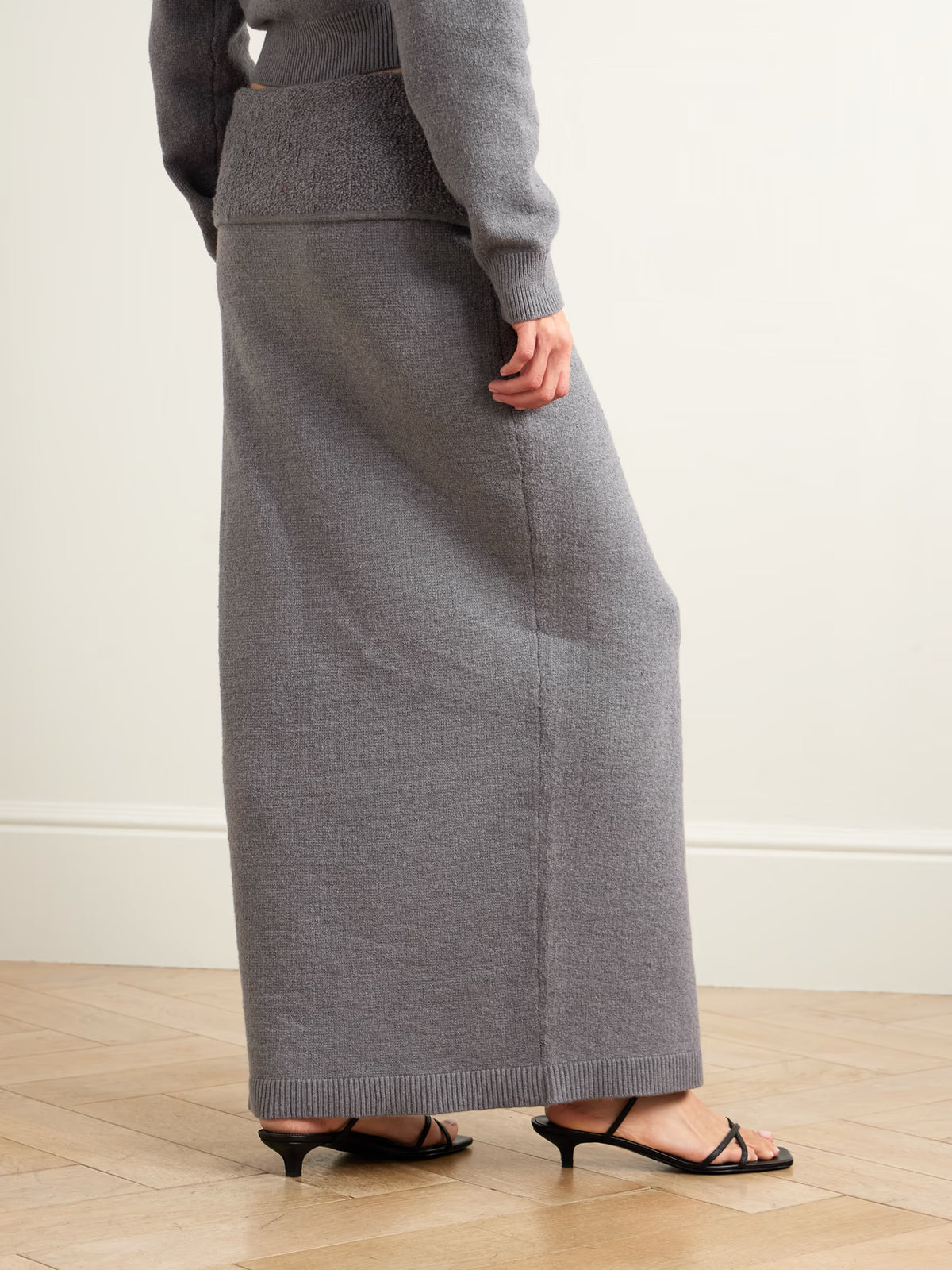 SKIMS - Textured Knit High Slit Long Skirt - Dark Heather Gray