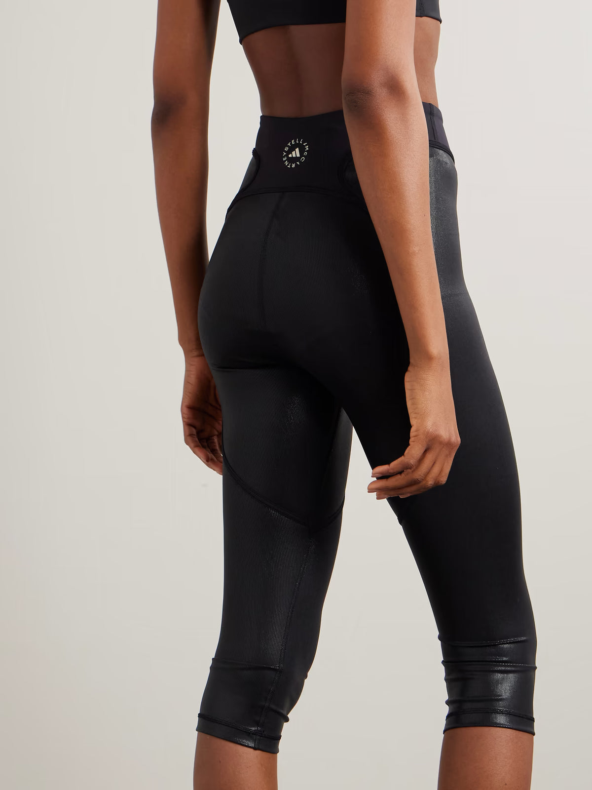adidas by Stella McCartney - Cropped Paneled Metallic Recycled Leggings - Black