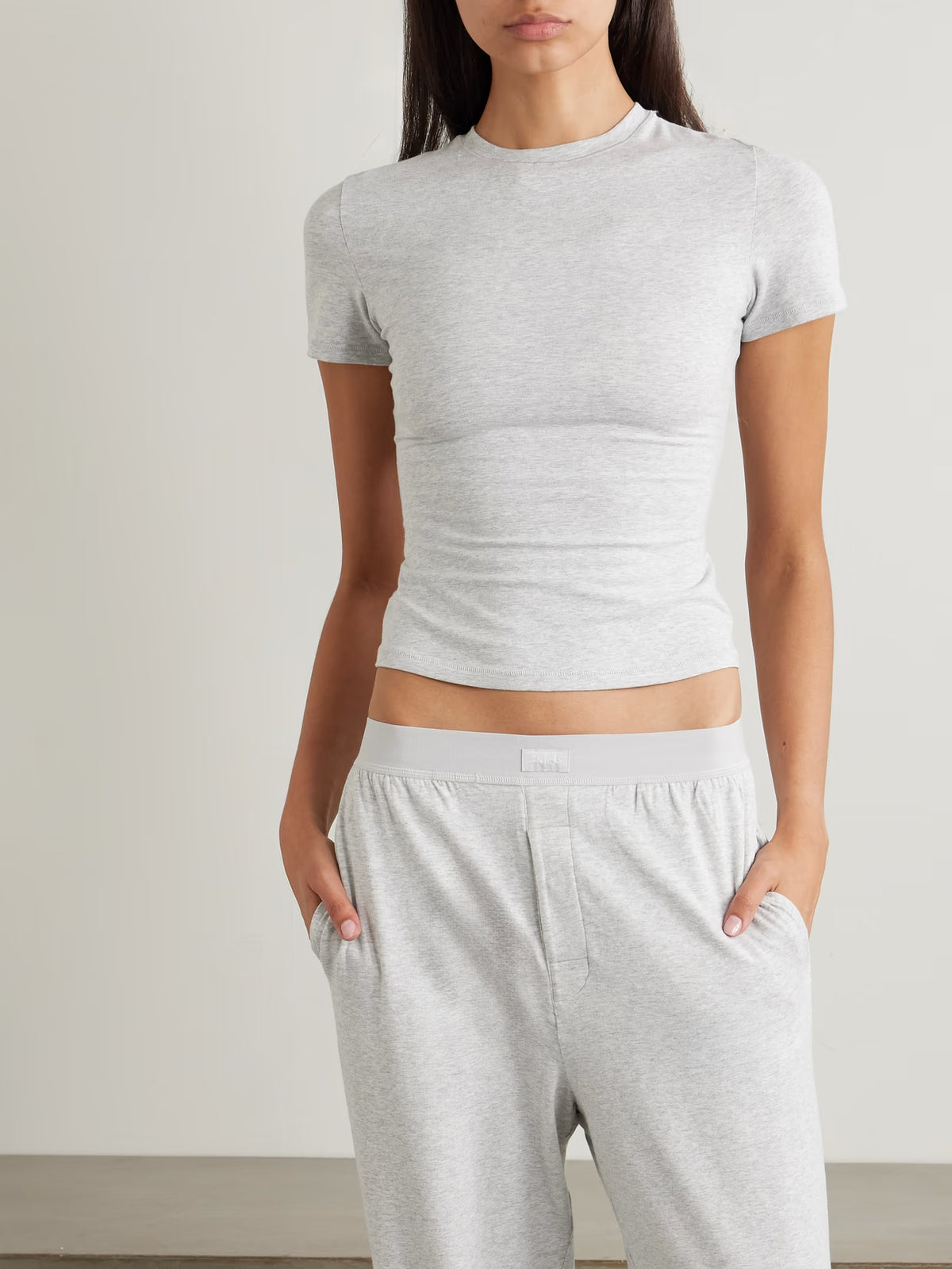 SKIMS - Stretch-cotton Jersey T-shirt - Light Heather Grey