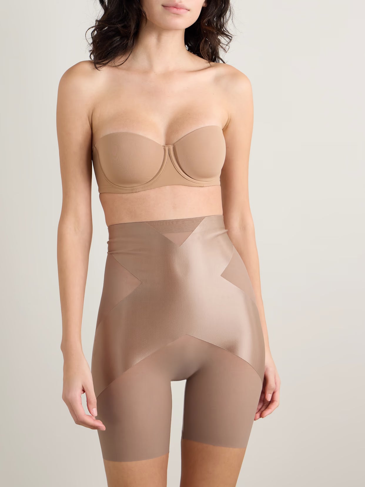 Spanx - Spanxshape Satin-x High-waisted Mid-thigh Shorts - Neutrals
