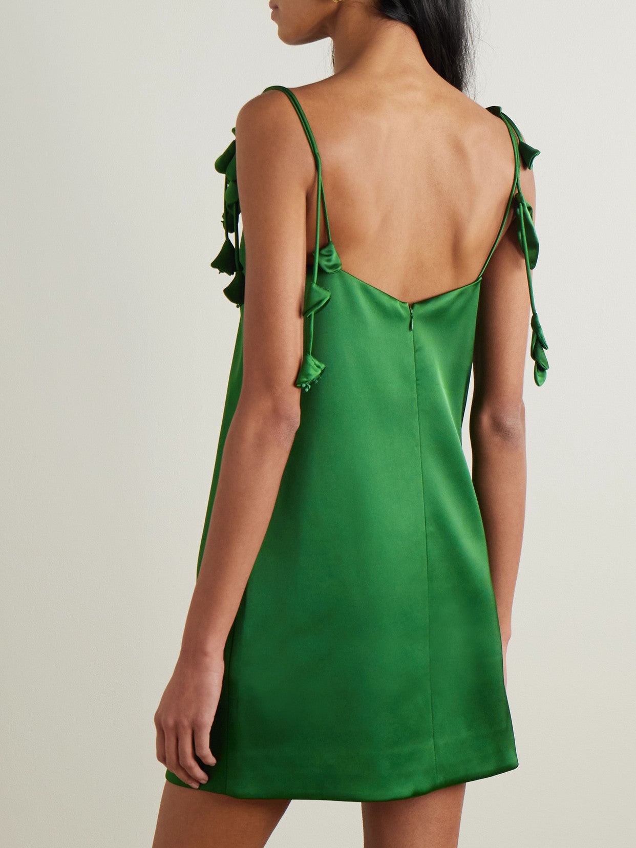 Self-Portrait - Appliquéd Satin Mini Dress - Green