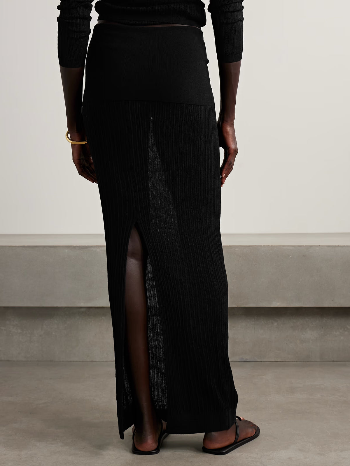 SKIMS - Sheer Knit Foldover Long Skirt - Onyx