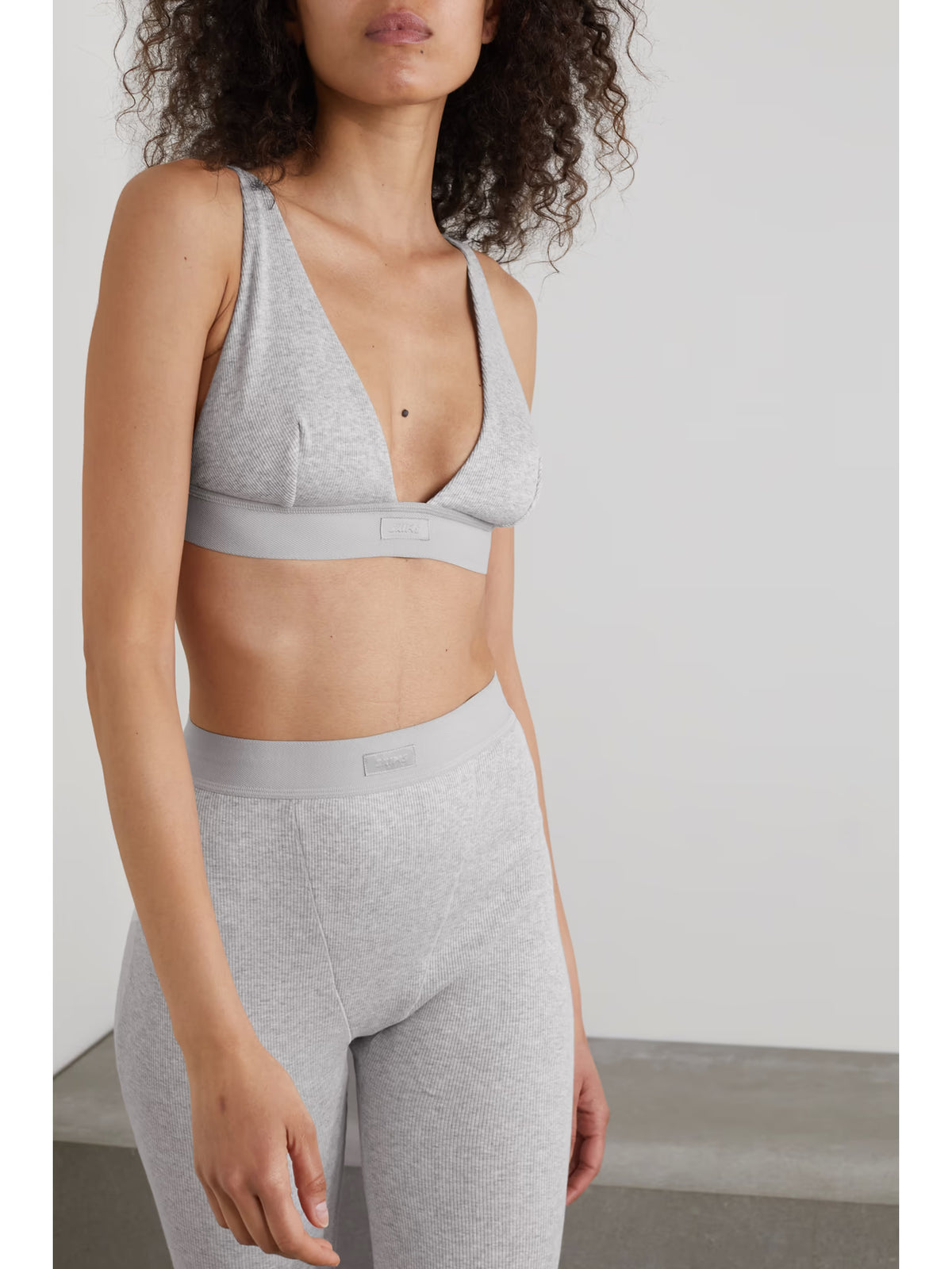 SKIMS - Plunge Ribbed Cotton-blend Jersey Bralette - Light Heather Grey