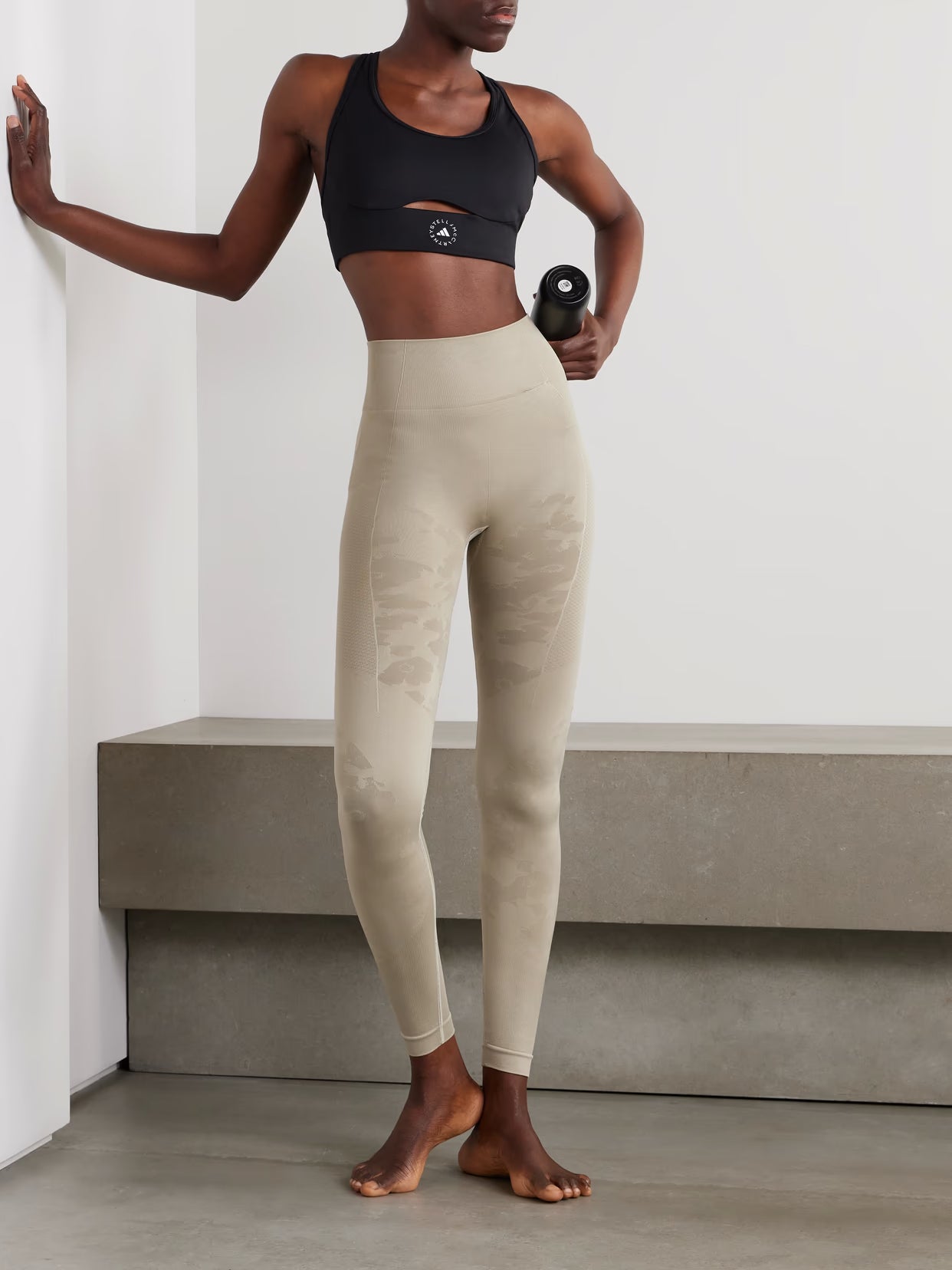 adidas by Stella McCartney - Truestrength Paneled Printed Stretch Leggings - Neutrals