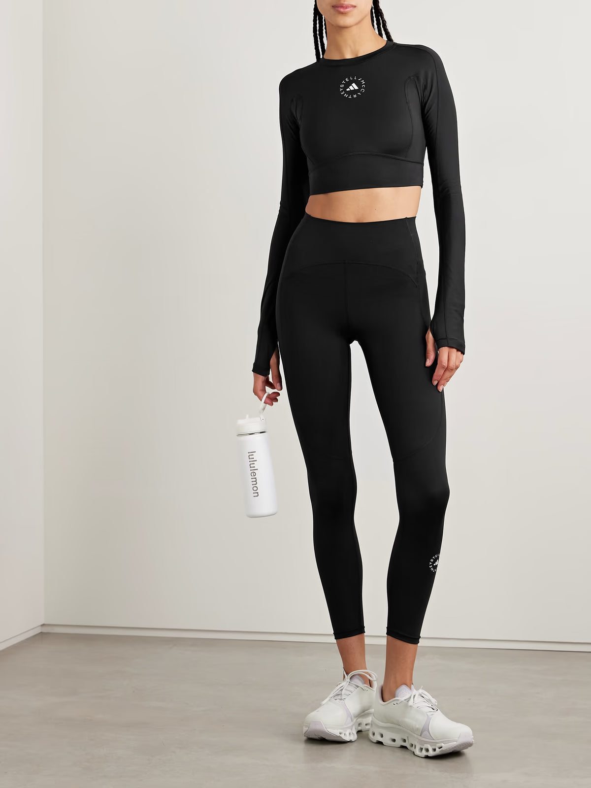 adidas by Stella McCartney - Truestrength Cutout Cropped Printed Top - Black