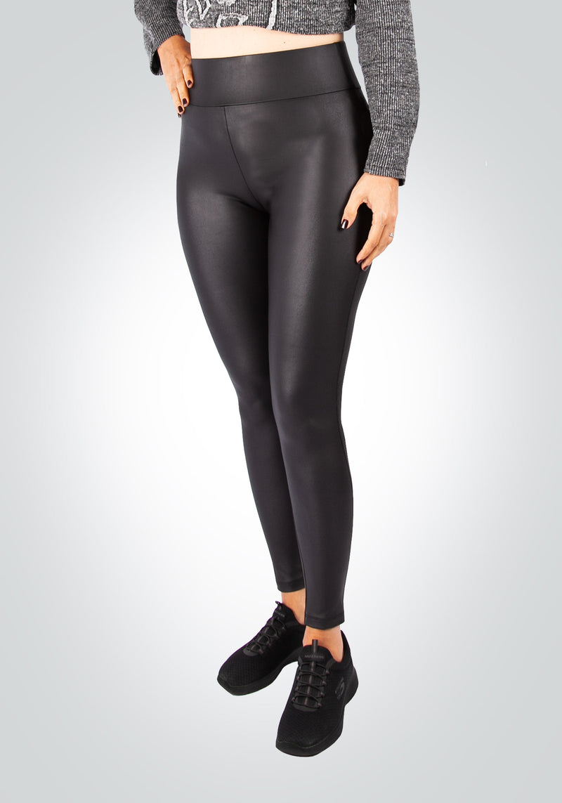 fasheon Black Faux Leather Look High Waisted Leggings