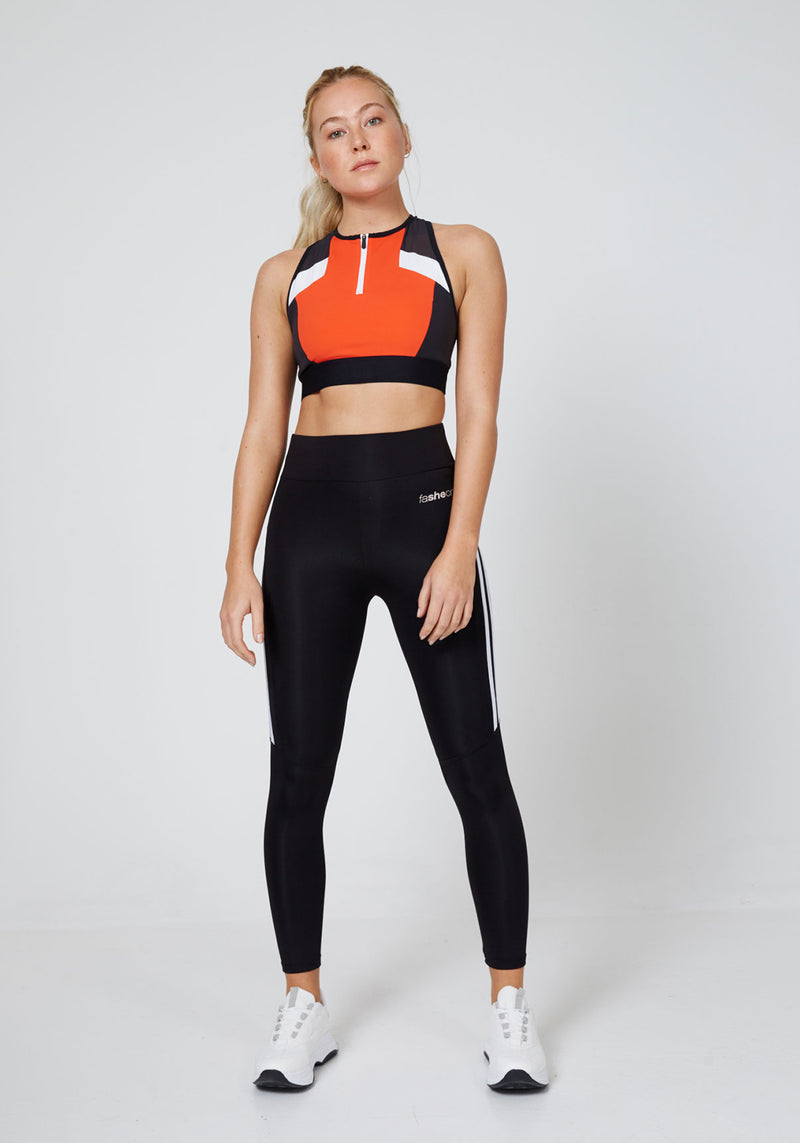 Front Look of Black High Waisted Double Side Stripe Leggings