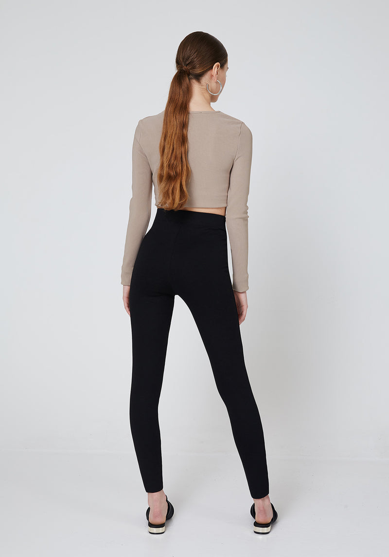 Black Double Side and Front Zip detail High Waisted Leggings for Women - Back Look