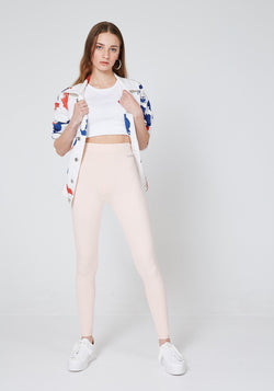 Front Look of Nude Basic High Waisted Slogan Leggings for Women