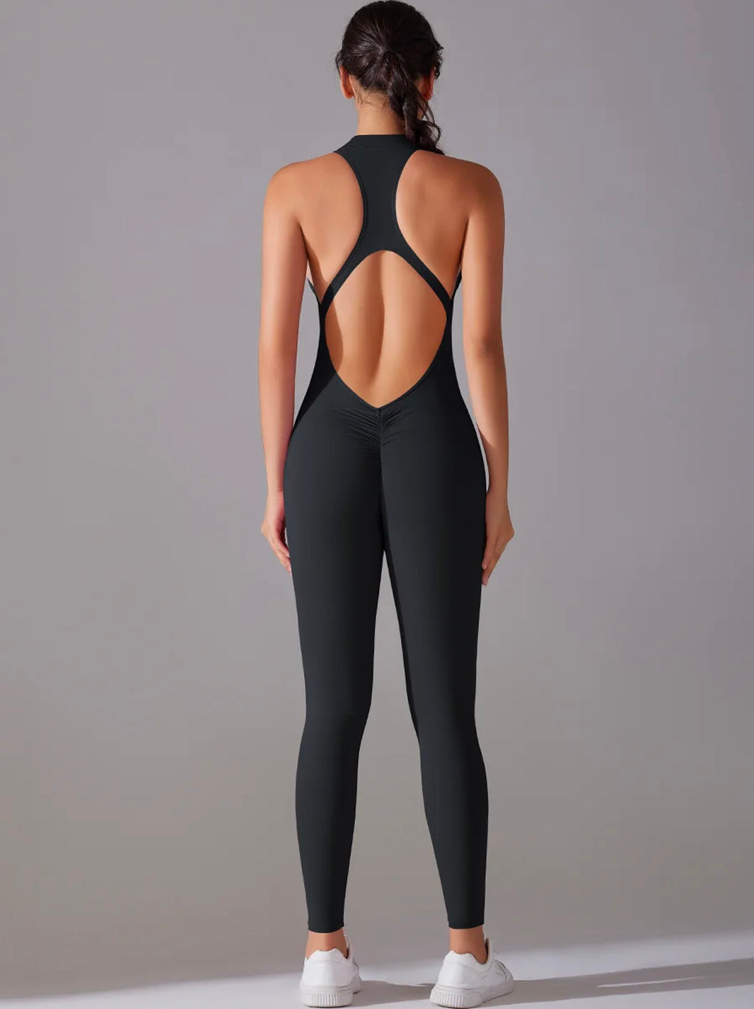 Dark Grey Tummy Control Butt Lifting Ruched Back Detail Shapewear Jumpsuit