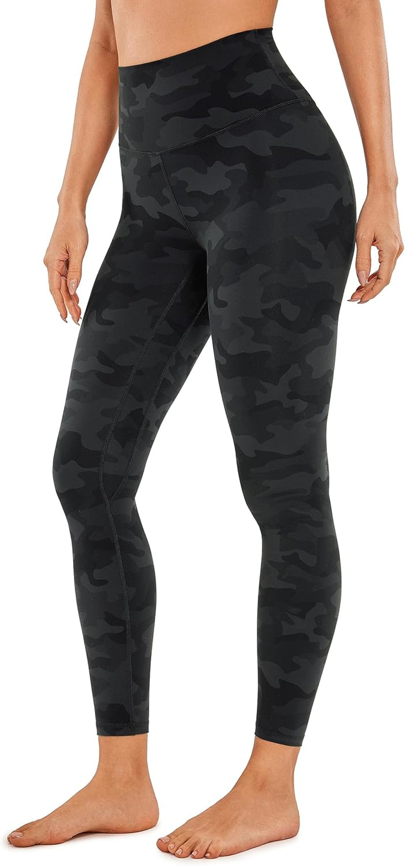 High-Waisted Camo Gym Leggings for Women - Dark Grey, 25" Yoga Pants
