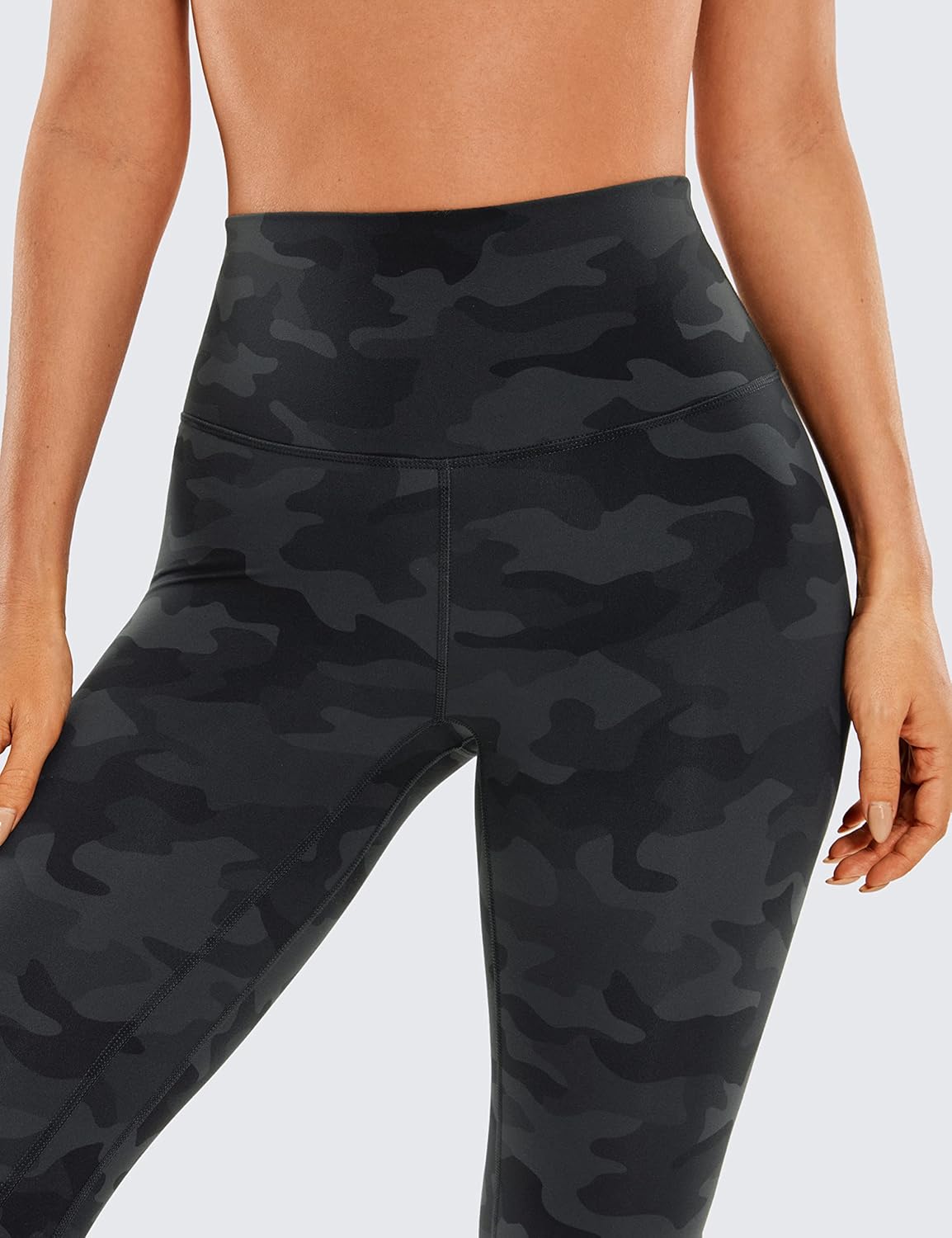 High-Waisted Camo Gym Leggings for Women - Dark Grey, 25" Yoga Pants