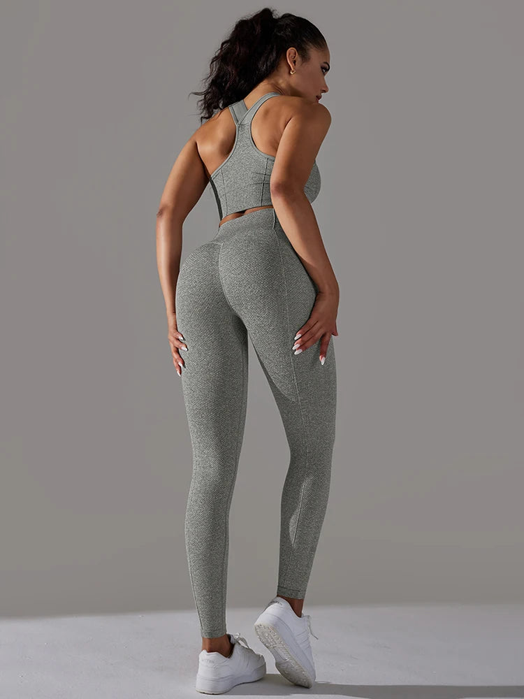 Seamless Sports Bra Top and Seamless High Waisted Gym Leggings Set