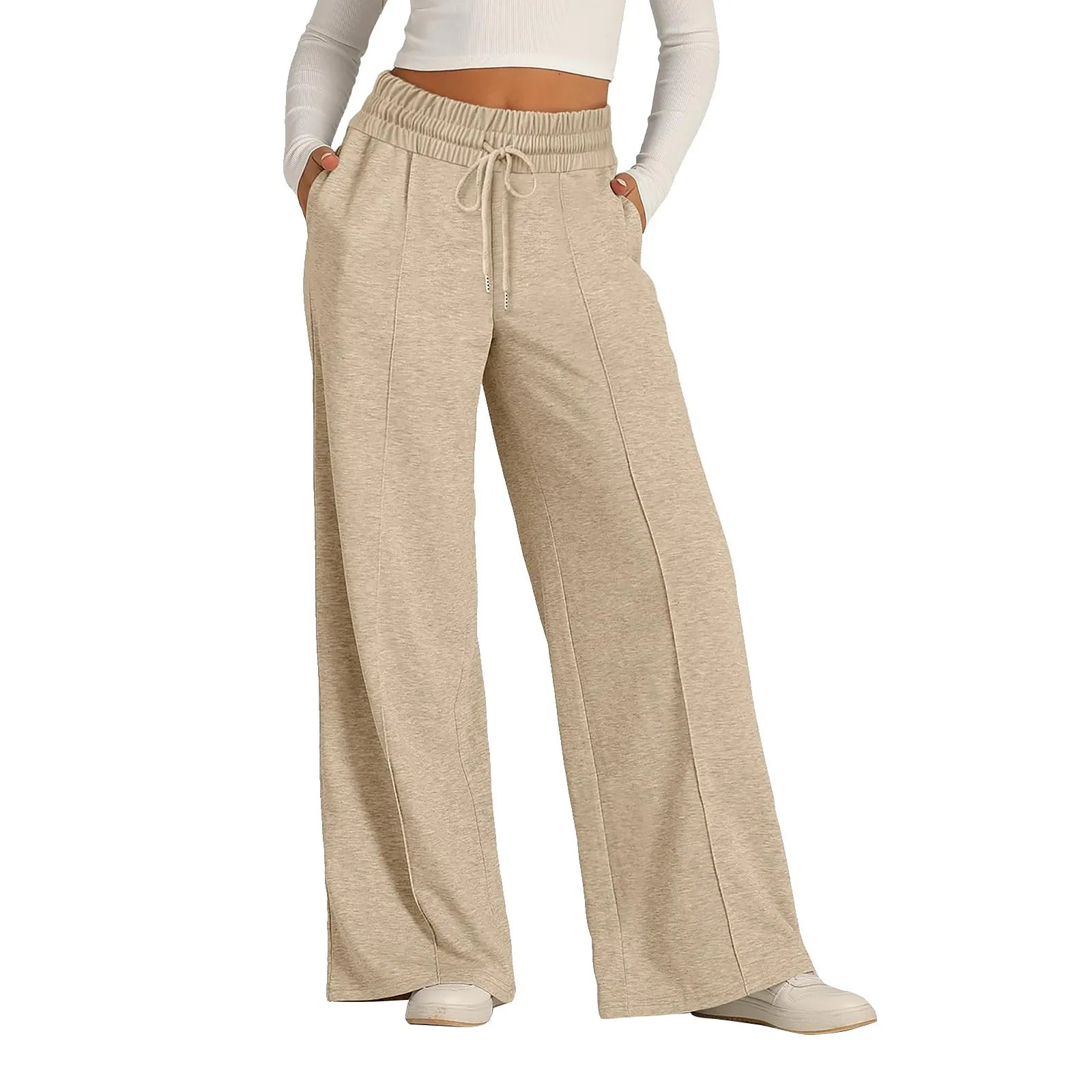 Women's High-Waisted Wide-Leg Sweatpants - Casual Yoga Joggers