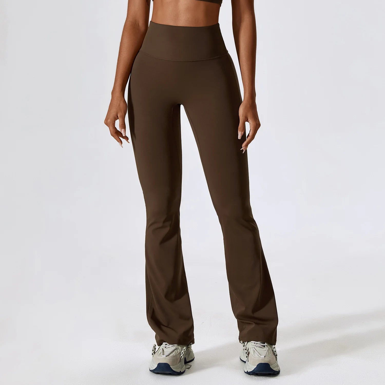 High Waisted Long Length Ruched Back Detail Flared Leggings
