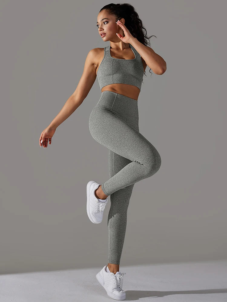 Seamless Sports Bra Top and Seamless High Waisted Gym Leggings Set
