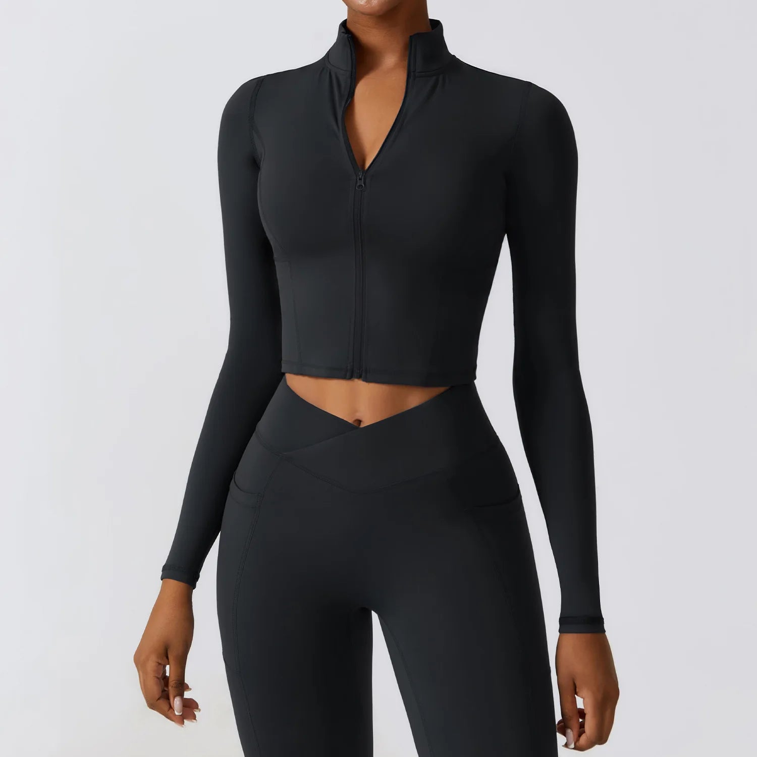 Women's Zip-Up Long Sleeve Sports Top – Slim Fit Workout Jacket