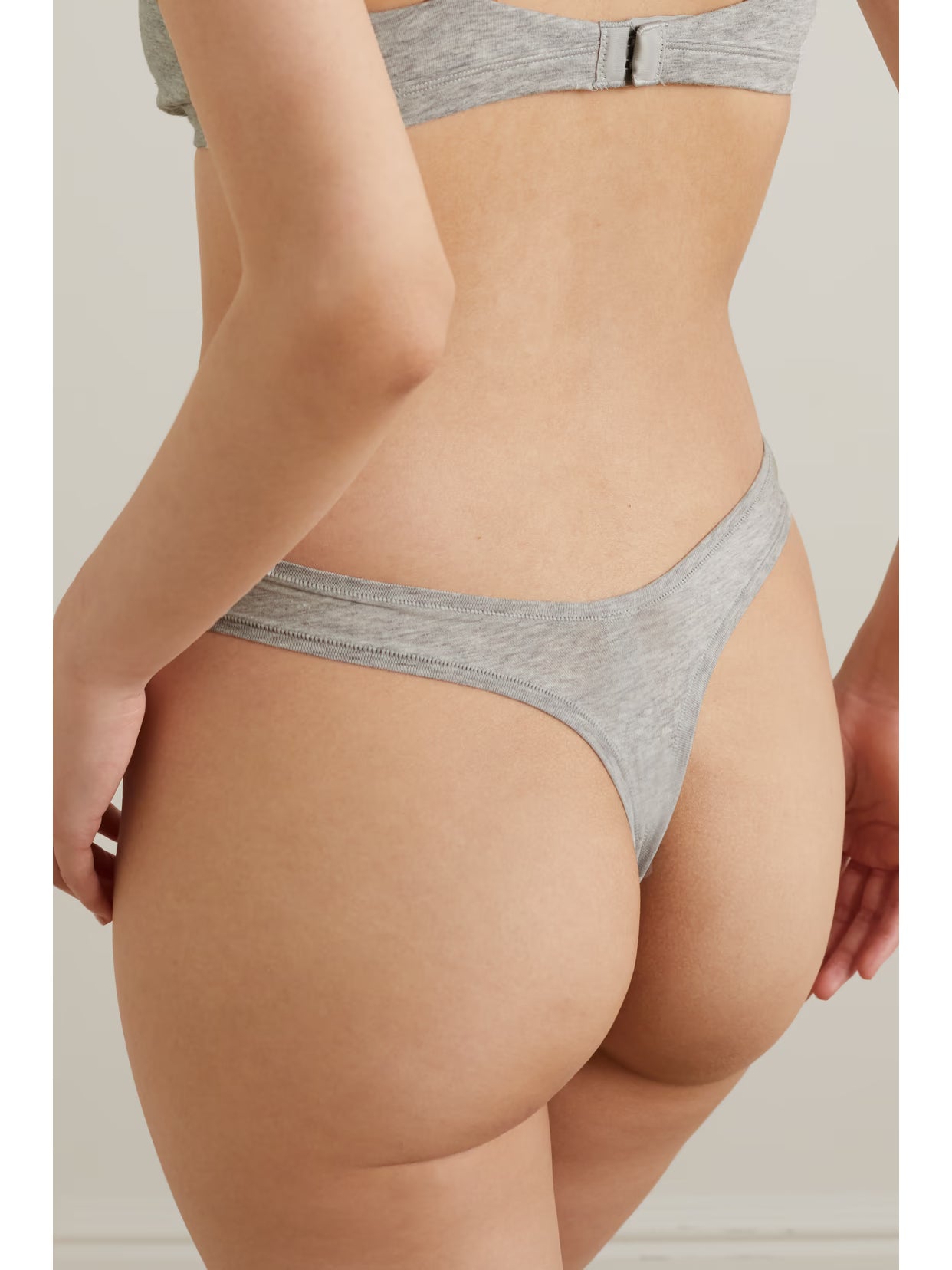 SKIMS - Cotton-blend Jersey Dipped Thong - Light Heather Grey