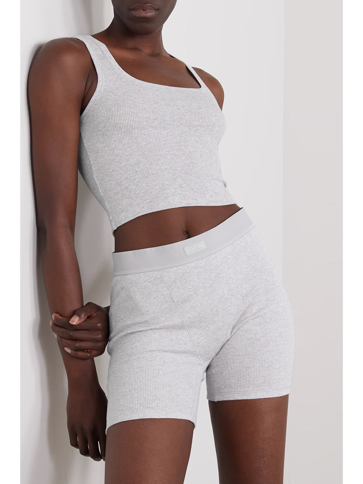 SKIMS - Ribbed Cotton-blend Jersey Tank - Light Heather Grey