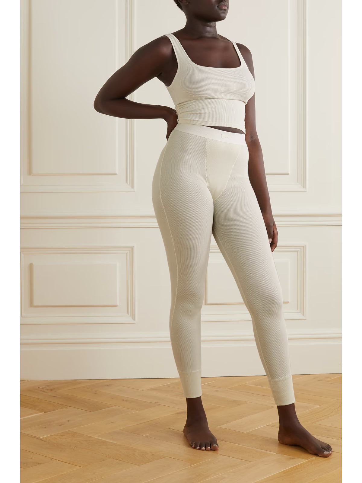 SKIMS - Thermal Ribbed Cotton-blend Leggings - Bone