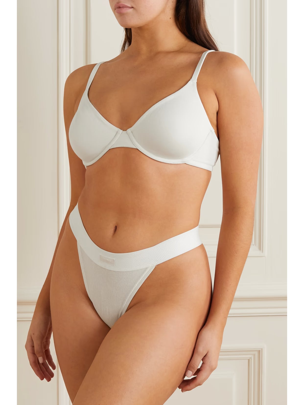 SKIMS - Cotton Collection Ribbed Cotton-blend Jersey Thong - Bone