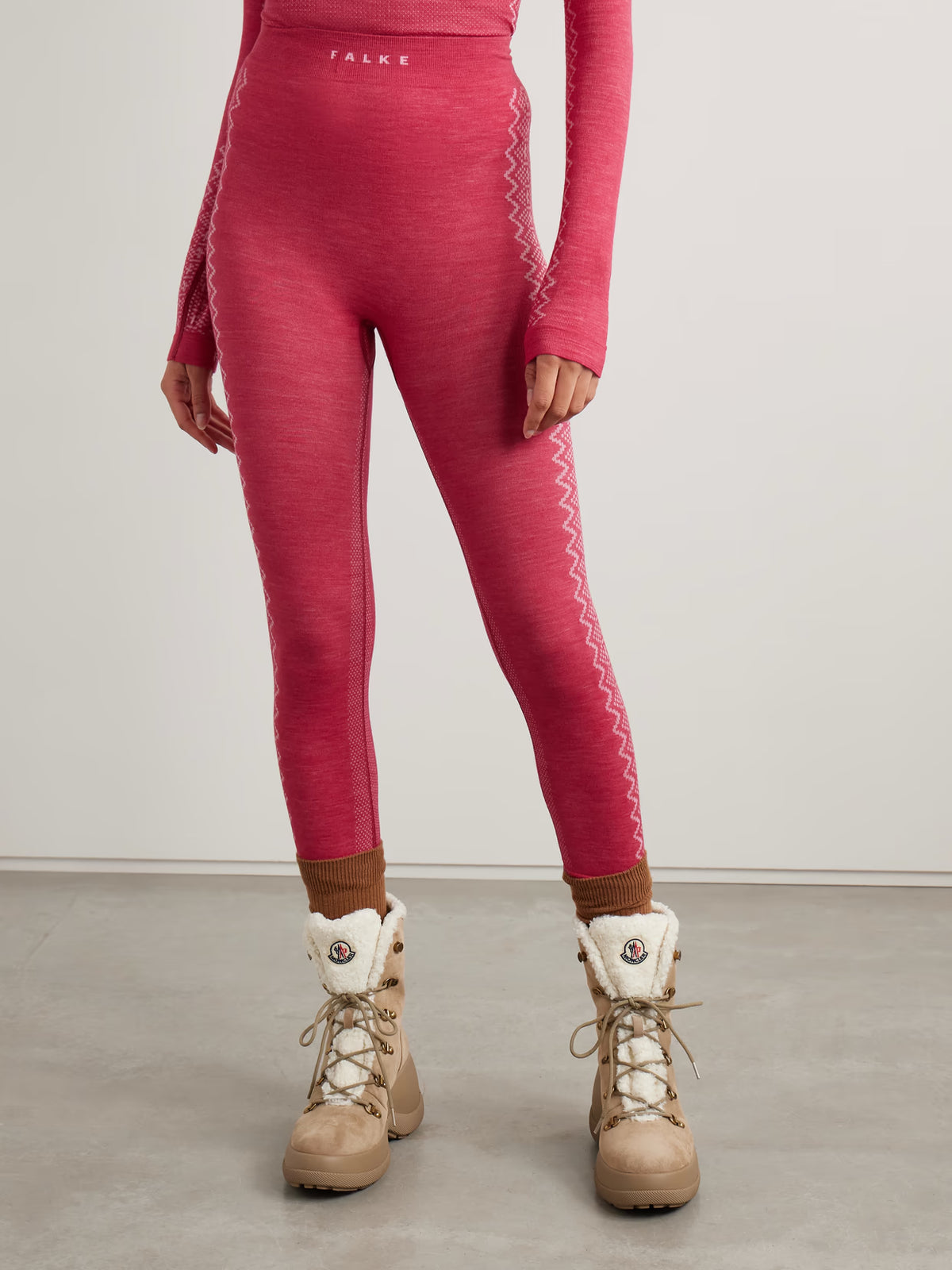 FALKE Ergonomic Sport System - Nordic Cropped Jacquard-knit Wool-blend Leggings - Red